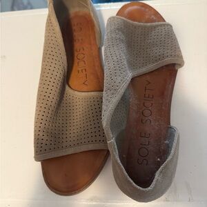 Sole Society Taupe Perforated Suede Slide Mules